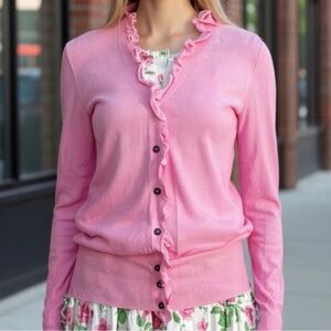 Victoria Beckham Cottagecore Boho Chic Fluid Melange Frill Cardigan M Pink